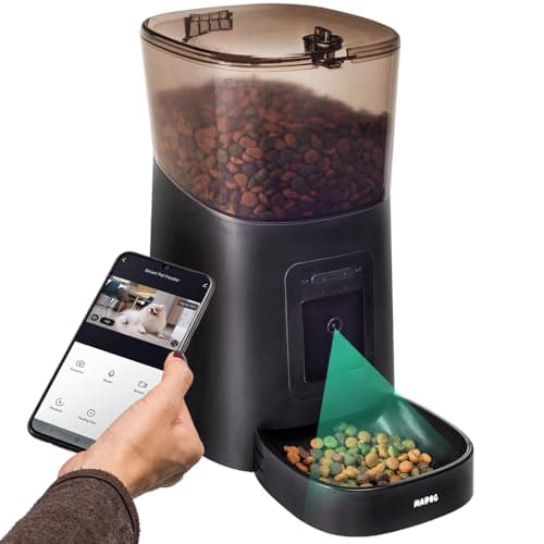 Comedouro Automático Alimentador Inteligente Programável Smart Feeder Cachorro e Gato MADOG Pet Aplicativo Celular Wi-fi Capacidade 5 Litros com Câmera de Visão Noturna Full HD