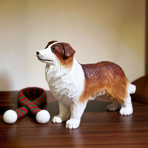 Lungigi Estatueta de cachorro de madeira Border Collie esculpida à mão