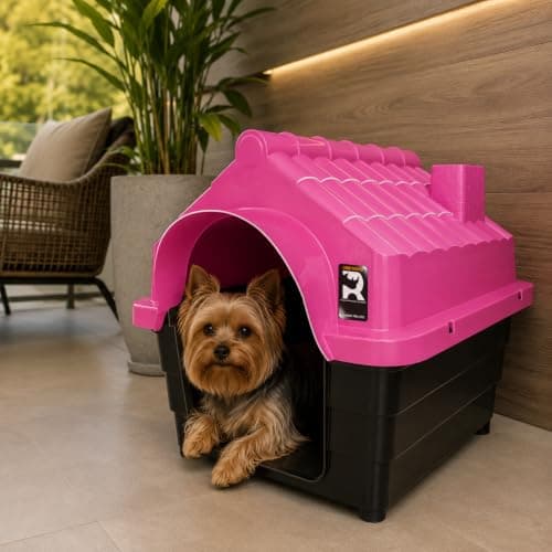 Casinha para Cachorro Rosa MecPet N3 em Plástico Abrigo Pet para Cães, Uso Interno e Externo
