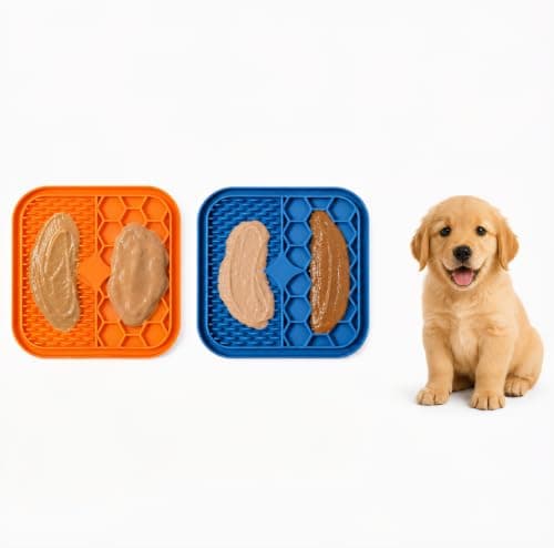 Tapete Pet Lambe Lambe Tamanho Pequeno para Cães e Gatos Quadrado Silicone e Ventosa Comedouro Lento e Inibidor de Ansiedade Cores Variadas, Tamanho Pequeno Ideal para Raças Pequenas ou Filhotes