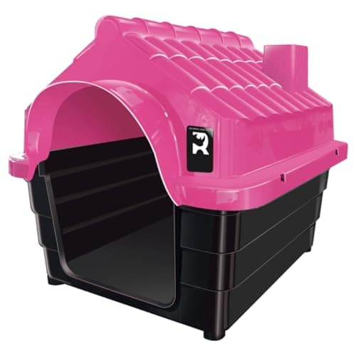 Casa Casinha para Cachorro N5 Plástico Resistente Desmontável Telhado Inclinado Proteção contra Chuva e Vento 70x59x58cm para Cães Pequenos Rosa